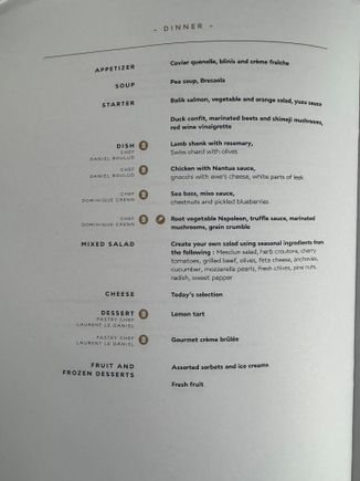 Dinner menu