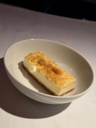 Cheesecake with streusel and sundried cherry compote