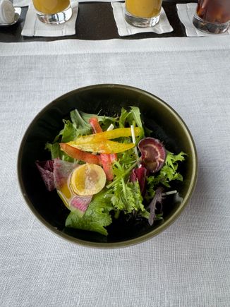 Starter breakfast salad with seasame oil.