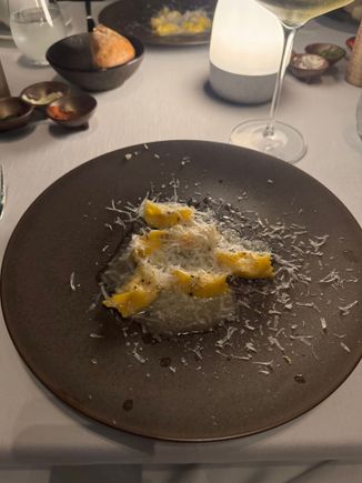 Cheese and peppercorn pasta….to die for. Chewy texture with fatty cheese cut through by the sharp peppercorn.