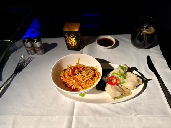 “Breakfast” noodles and dumplings. Noodles weren’t good, dumplings were great
