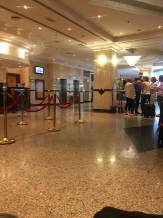 Waiting at the reception for airport transfer