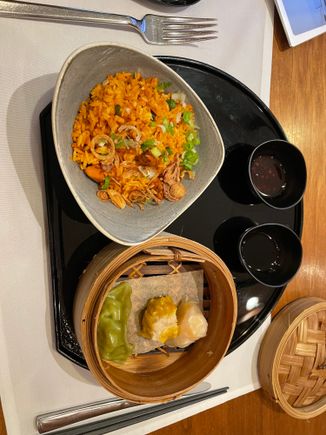 Dim sum and Korean chicken fried rice
