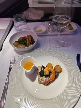Seafood was tasty but not much of it. Veg were fine. 