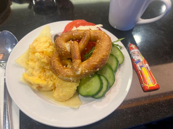 Breakfast selections. Coffee, tea, and hot chocolate are available all day. 
