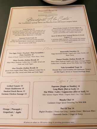 afternoon nibbles and evening lounge menu