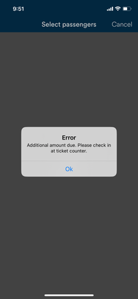 Error message during online check-in. 