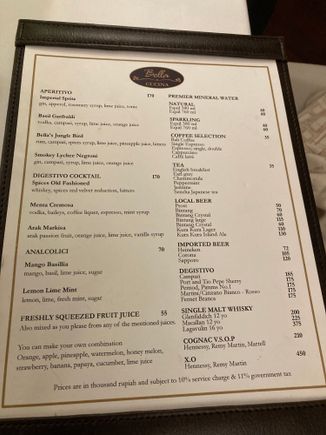 Drinks list