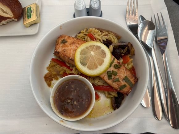 Bourbon-Glazed Salmon - P2 got this.  Said that the flavor was not great and was kind of dry.  Could not finish it.