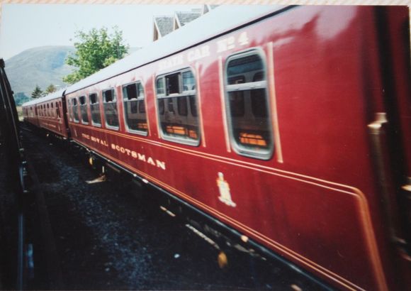 Passing a luxury tourist train in the Highlands