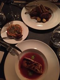 -Pecorino crusted sea bass filet with zucchini cream on beetroot nage
-Mix smoked herbs flavoured lamb carré and vegetables panaché
-Ratatouille