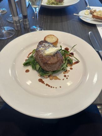 Filet. Cooked medium rare and ordered a side of fries. The salad worked well to balance out the beef. 
