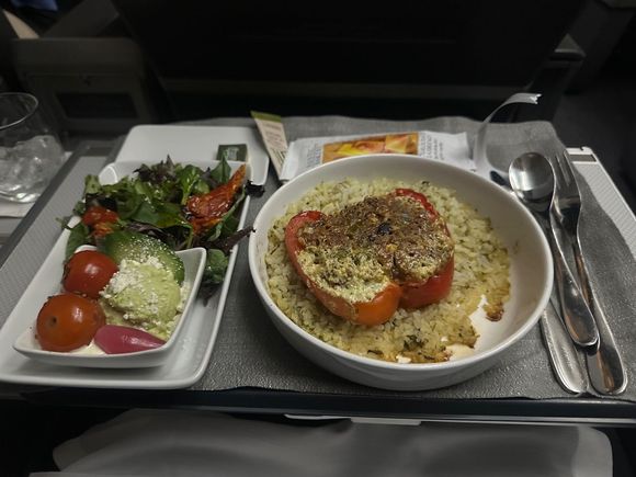 Stuffed pepper with the plant-based meat. Post FFD visit, but was fine nevertheless. Dessert offered after trays were cleared. 