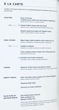 Menu (light bites not shown, apologies)