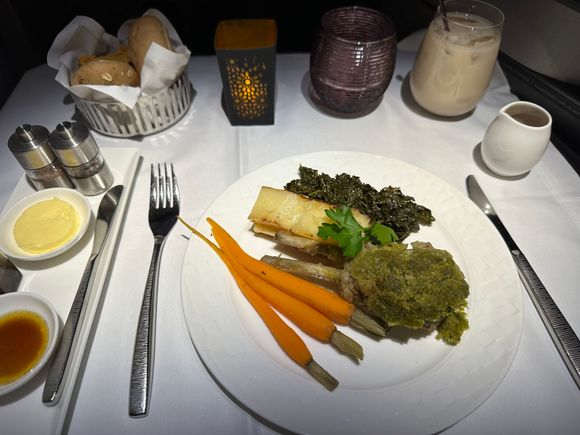 Herb-crusted lamb rack with Espagnole sauce was a little tough and chewy