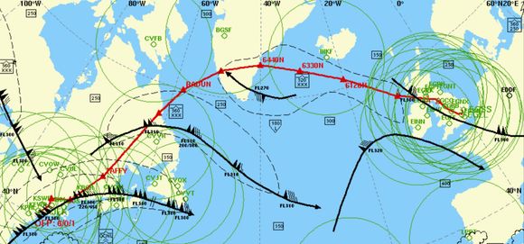 The green circles are 60 minute range rings around suitable airfields to comply with the rules around carrying the technical defect. 