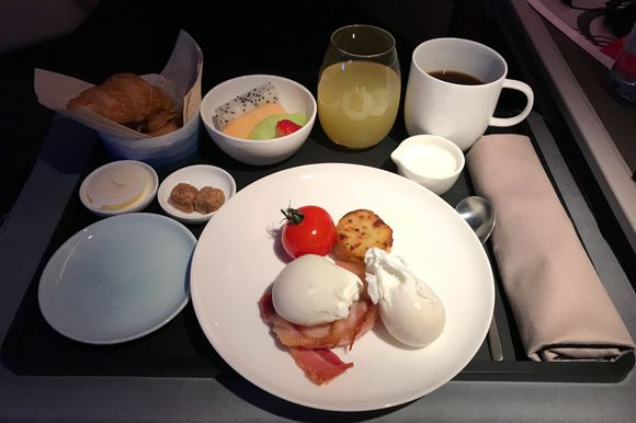 Western breakfast with poached eggs