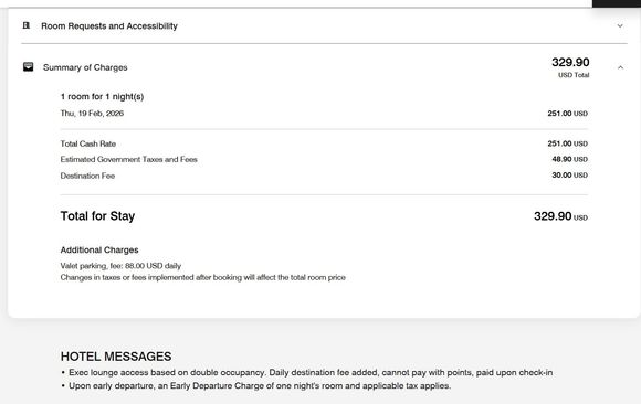 And a normal room at the same hotel, same dates, showing the destination fee, and the same message.