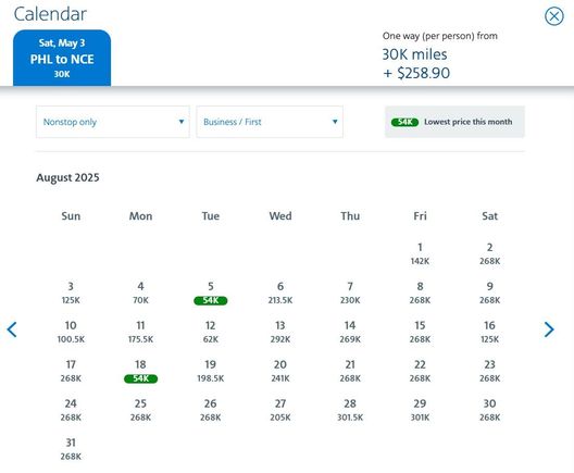 54k PHL-NCE on AA direct business