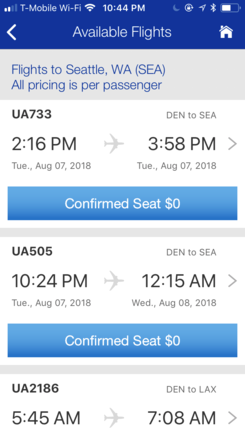 UA733 going to SEA at 2:16pm