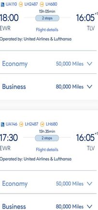 UA + 2 flights in Eco/Business generally available