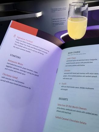 JFK-LAX dinner menu