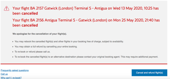 Not sure if the refund button would have worked - but this was after having spoken to BA.