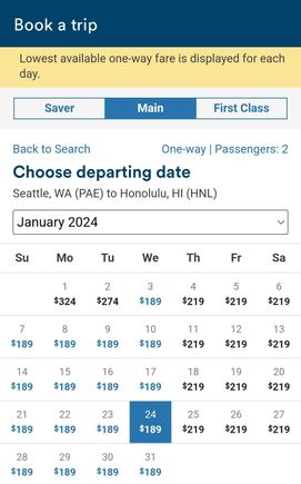 Main fares from PAE