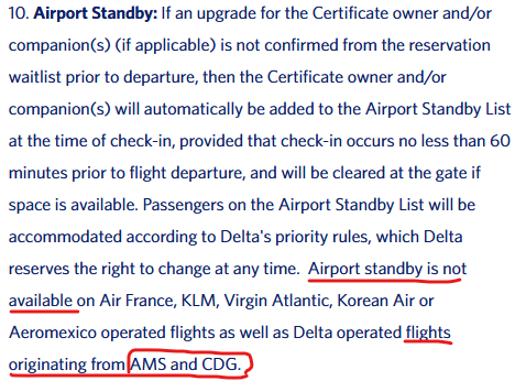 No gate GUC standby/waitlist at AMS or CDG