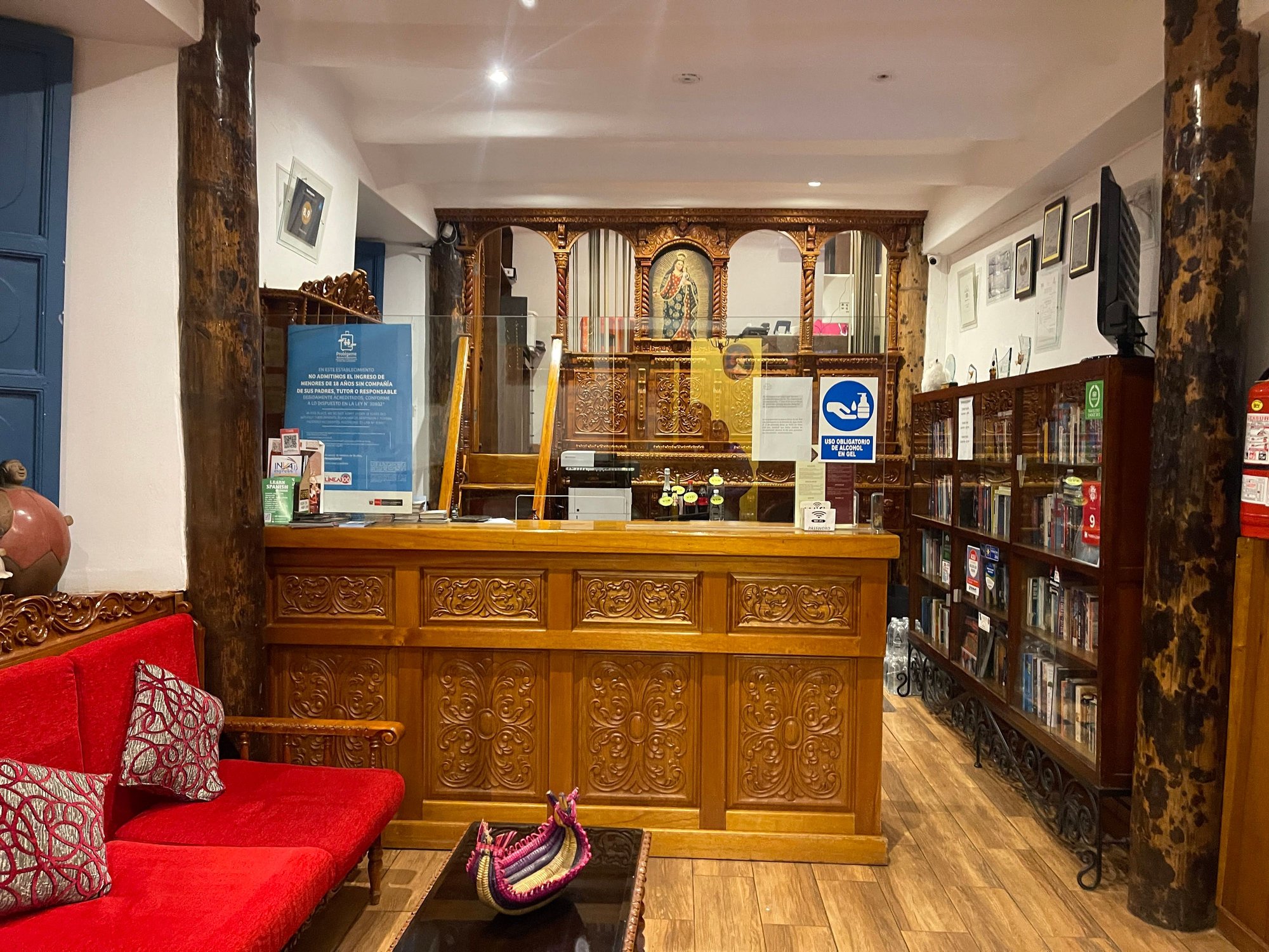 The reception desk is beautifully carved 
