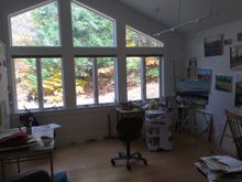 This is  a little glimpse of the North wall of the Studio.
This room is the new part we designed and added when we moved here 16 years ago. It attaches to a pre-existing former bedroom that became the classroom part of the studio.