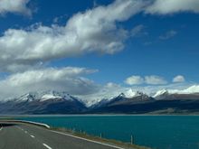 This is SH80 which follows Lake Pukaki to Mt. Cook Village.