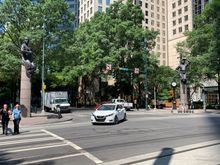 Statues at four corners of Tryon & Trade; unique city sculptures!