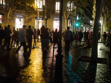 There was some unseasonal rain. Luckily, it occurred early on, while I was bedridden with fever and my wife was hack-coughing as never before. Seen above, trendy Passeig de Gracia which is the spine for La Ruta Modernisme in the Eixample (ay-SHAM-pluh).