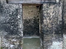 Entrance to a nobleman’s bedroom, Tikal.  The wood beam is original and dated to about 700 A.D.