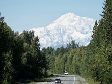 Driving from the south near Talkeetna (shot through the windshield - ignore the bugs)