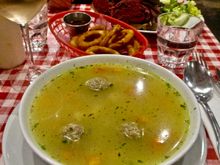 OMG, we finally got our pastrami sandwich and matzoh ball soup and onion rings at Schwartz's Deli. Holy Grail realized.