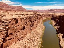 Overlooking Colorado River at Historic Navajo Bridge. Vermilion cliffs are off to the far left 