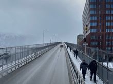 Leaving Tromso. On the Tromso Bridge again.