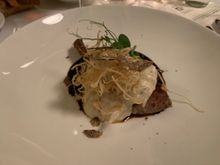 Black pig pork chop with white truffle sauce and crispy shaved celery root.  Le Bistro restaurant at Hotel Esplanade.  Zagreb.