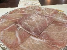 Plate of JAMON DE MAR..salazon of red (bluefin) tuna.