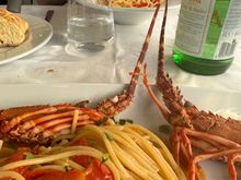 My lobster spaghetti in foreground, with partner's spaghetti with fresh local cherry tomatoes....the most simple and the most incredible dish..I can't figure out how they can make it taste so good.  All in the ingredients..the fewer ingredients the better has to be their quality!!
