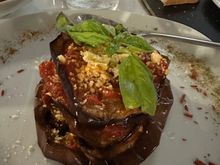 Eggplant parmigiana appetizer.....note the huge size...enough to fill me up; we passed around our dishes so all could have a taste.  Benefit of go8ing with a party larger than two.