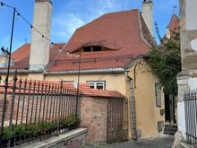 Street scene of Sibiu - with a giant eye watching over you!