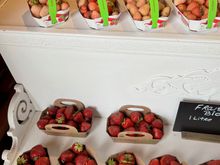 Though they look like unripe strawberries, the "white" strawberries on the upper shelf were actually sweet and delicious.