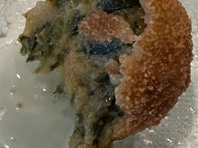 Complimentary croqueta filled with spinach and local Payoyo cheese;  you can almost always depend on croquetas to be delicious!!   So if you see nothing else on a menu that appeals, go for these.  They might not be as delicious as this one, but you will probably be happy with your choice.  More usual fillings are jamon, cheese, and both together.