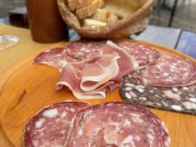 Our platter of Tuscan ham, pork and salami with bread
