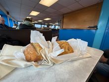 Letting our loaves cool on the ferry ride. We dug in and it was delicious!