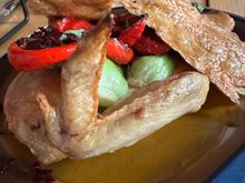 Roast chicken with skin detached and fried