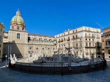 A few blocks to the southwest is Fontana Pretoria. It was originally created in Florence in the 1500s and moved to Palermo in 1574. 
